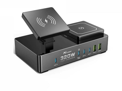 Wireless Charger 8 in 1 320W USB C Charging Station Magnetic Travel Wireless Charging Station Multiple Devices USB C Charger Block Compatible with Magsafe Iphones Apple Watch 11/10/9/8/7/6/5/4/3/2/1/Ultra 3/Ultra 2/Ultra/SE3/SE2/SE AirPods Pro/3/2/1.