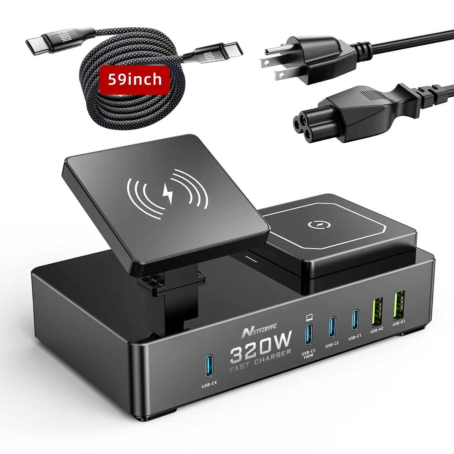 Wireless Charger 8 in 1 320W USB C Charging Station Magnetic Travel Wireless Charging Station Multiple Devices USB C Charger Block Compatible with Magsafe Iphones Apple Watch 11/10/9/8/7/6/5/4/3/2/1/Ultra 3/Ultra 2/Ultra/SE3/SE2/SE AirPods Pro/3/2/1.